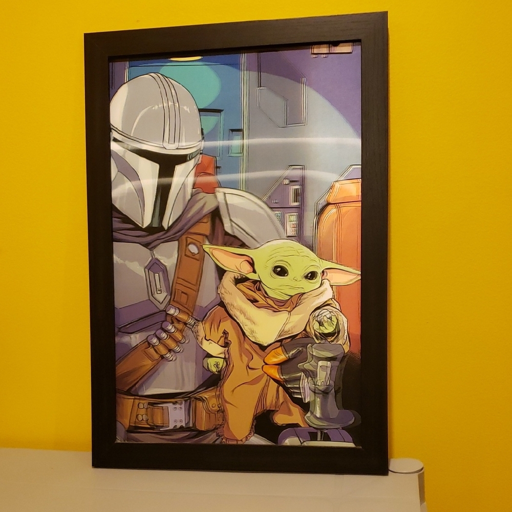 Framed Mandalorian and Baby Yoda Art